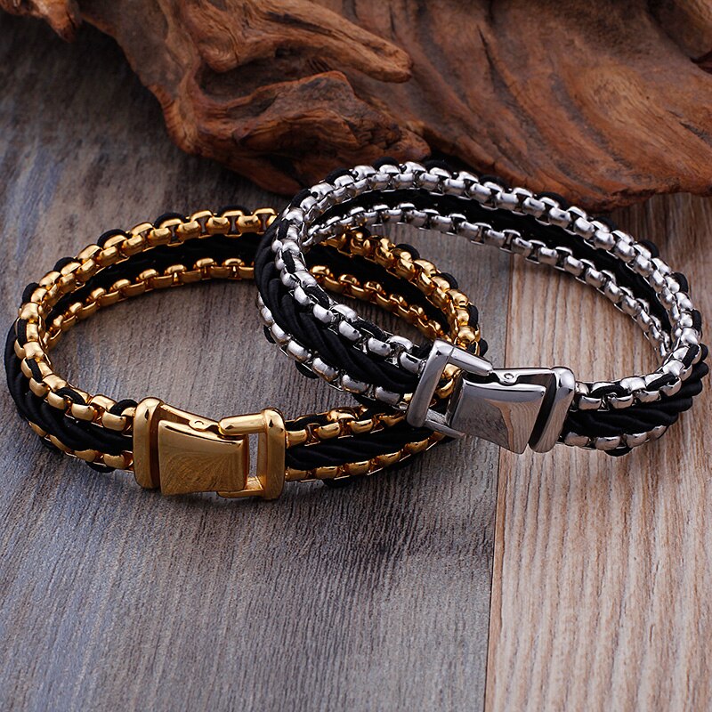 nuovo Intrecciato avvolgere Bracciale Uomo Oro/colore Argento in Acciaio Inox Gioielli Indiani migliore Amici Amicizia Mens Bracciali Bracciale