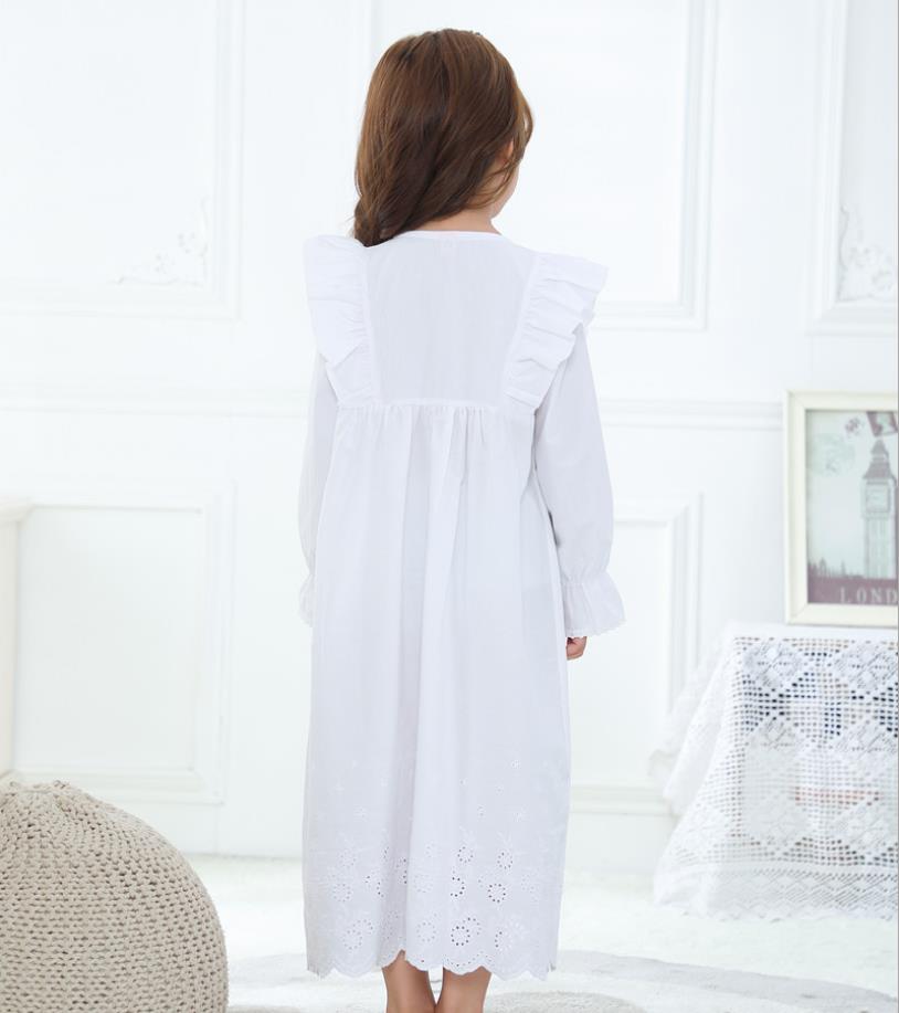 Vestido de dormir de manga larga con volantes para niña, Camisón de algodón calado, ropa de casa de princesa para niña de 3 a 12 años, wz82