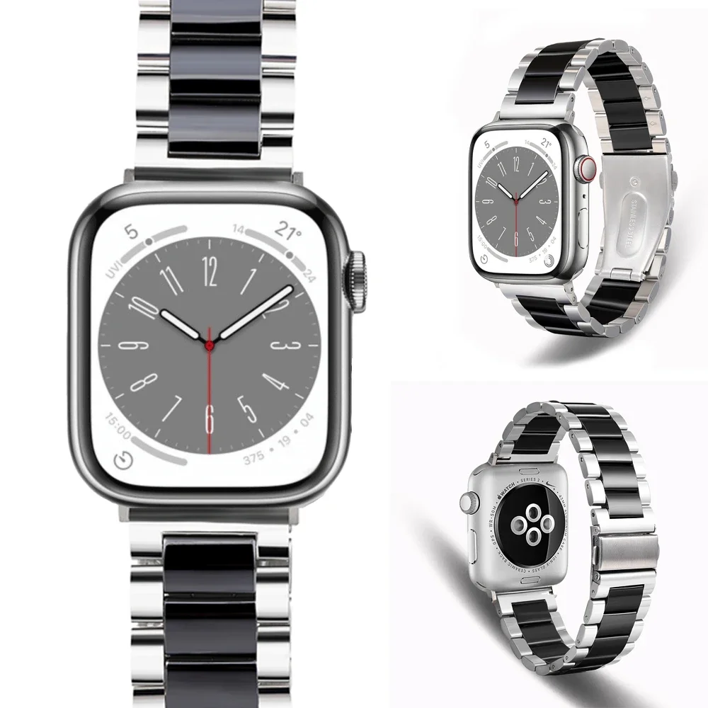 Metal+Ceramic Strap For Apple Watch Ultra/2 49mm 10 9 8 7 Stainless Steel Bracelet band iWatch 6 5 4 SE 46mm 44mm 45mm 41mm 42mm