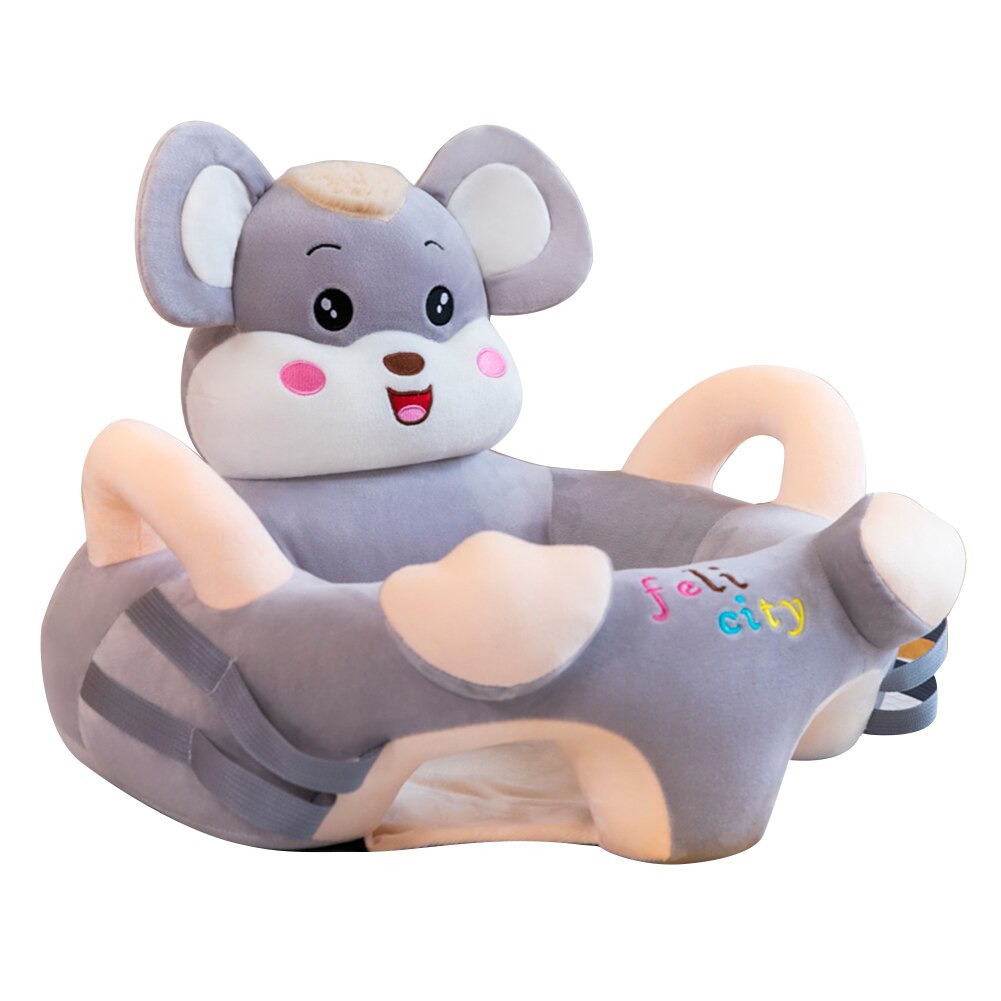 Cute Baby Plush Chair Sofa Practical Cartoon Animal Infant Baby Support Seat Chair Plush Toy for Learning Sit 45X48cm#37: without pole-Grey