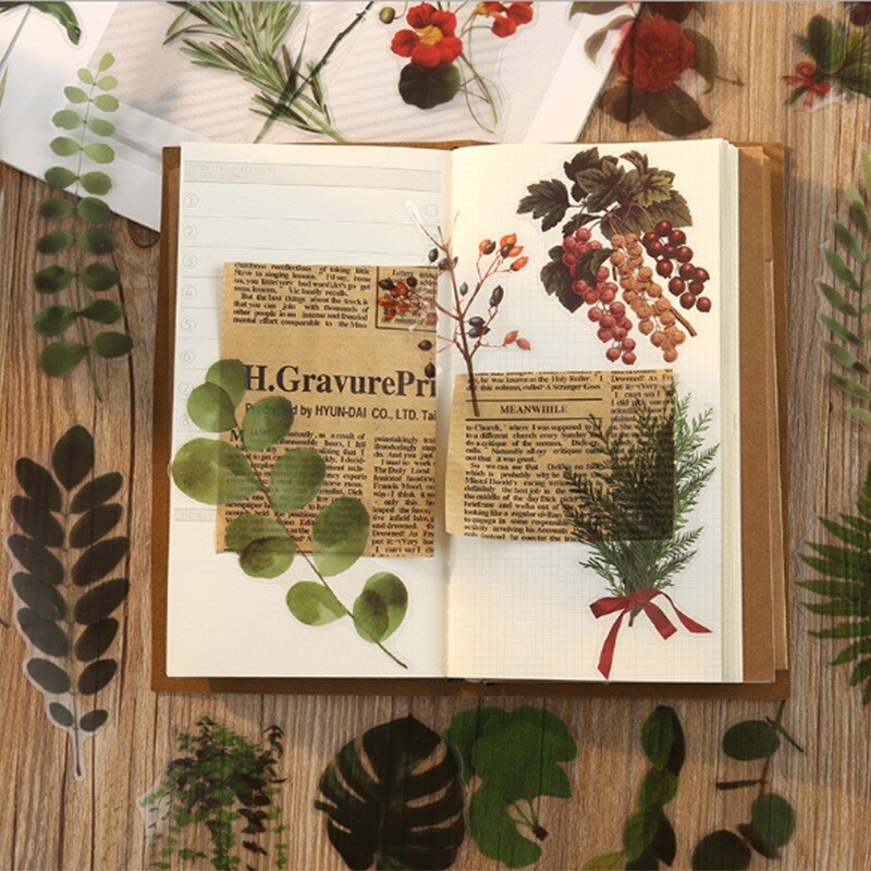 Lote de 12 unidades de pequeñas plantas frescas de la serie Coloffice Flower, pegatinas decorativas con forma especial para artículos de papelería, 1 unidad