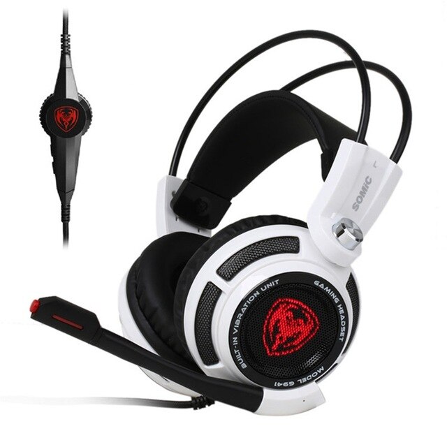 Somic G941 Gamer Earphones USB 7.1 Virtual Surround Sound Gaming Headset Headphones with Microphone Stereo Bass Vibration for PC: G941 White