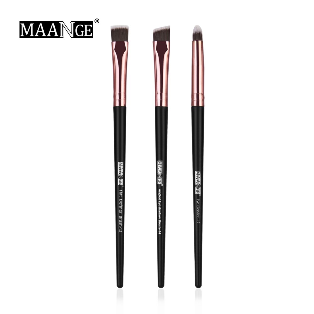 MAANGE – ensemble de pinceaux de maquillage Pro, 3/5/12 pièces, ombre à paupières, Eyeliner, brosse à sourcils, outils de mélange de beauté: 3pcs Black A