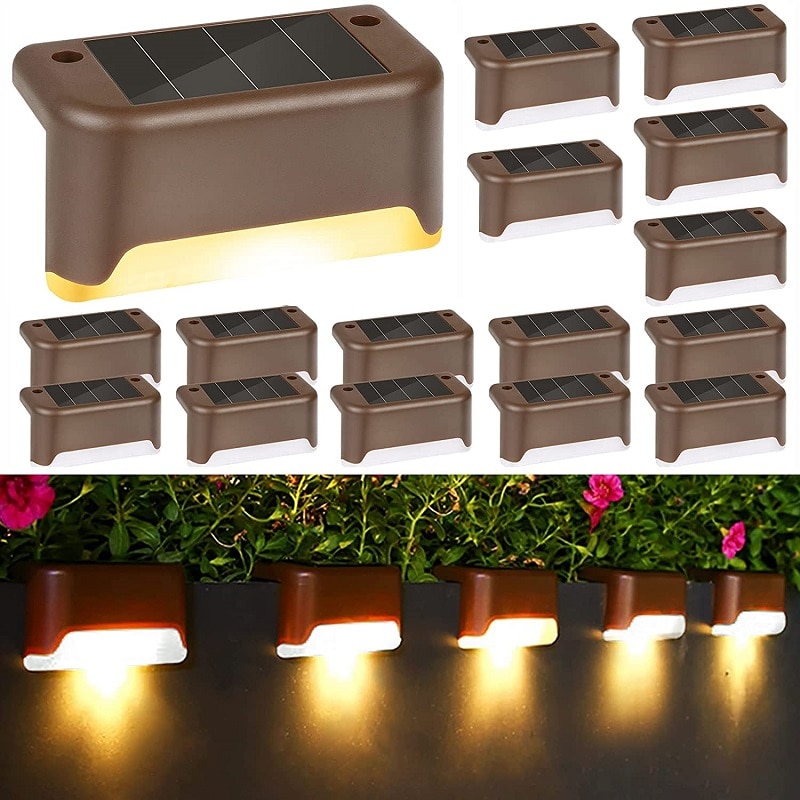 16 Stuks Solar Led Dekverlichting Outdoor Waterdicht Warm Wit Stap Hek Reling Tuin Yard Decoratie Wandlamp Trappen Licht