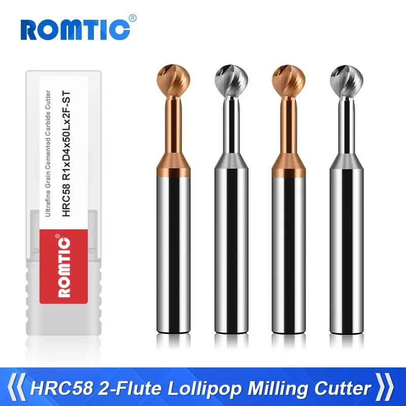 Romtic Hrc58 Wolfraam Staal Carbide 2-Fluit Lolly Eindmolen Verlengd Voor Aluminium/Staal Cnc Mechanische Bewerkingsgereedschappen