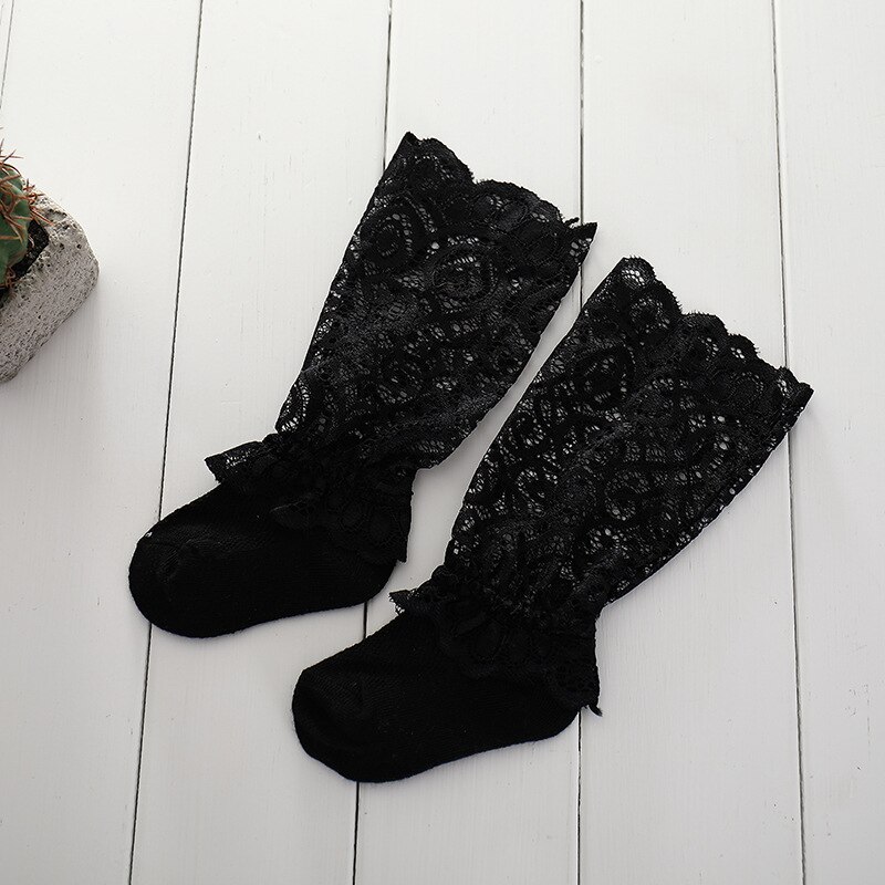 Chaussettes d'été en dentelle pour bébés filles | Chaussettes longues respirantes à motif Floral, accessoires pour bébés: black