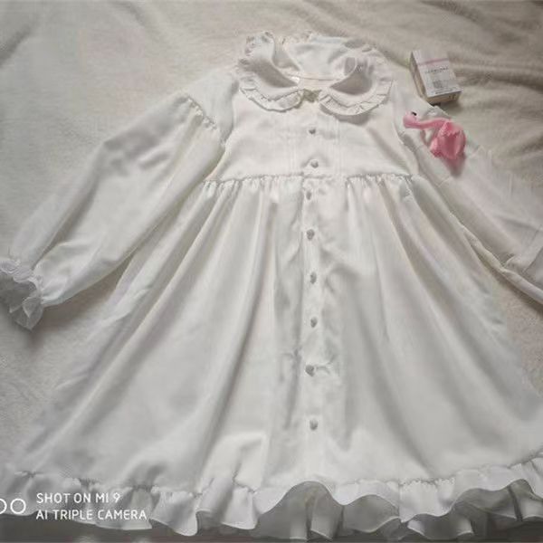 Vestido de diario Lolita blanco para adolescentes, Retro, Vintage, gótico, Victoriano, estilo japonés, para estudiantes de escuela, con volantes, princesa: White(Long Sleeve) / M