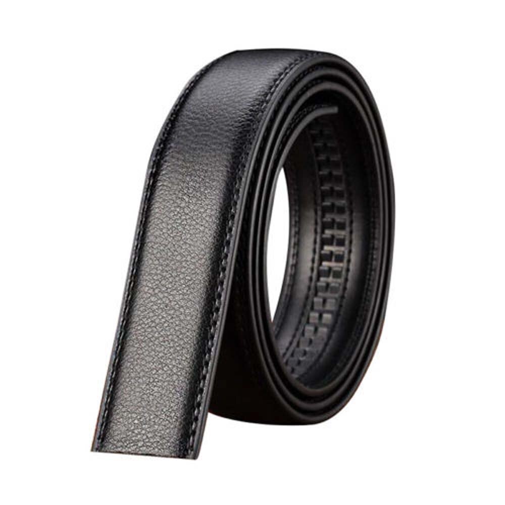 Luxury Men's Leather Automatic Ribbon Waist Strap Belt Without Buckle Business Style Waistband 3.5CM Width Black