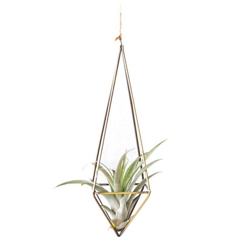 Freestanding Hanging Planters Geometric Swing Wrought Iron Tillandsia Air Plants Holder Triangular Shaped Metal Rack Home Decor: Bronze M