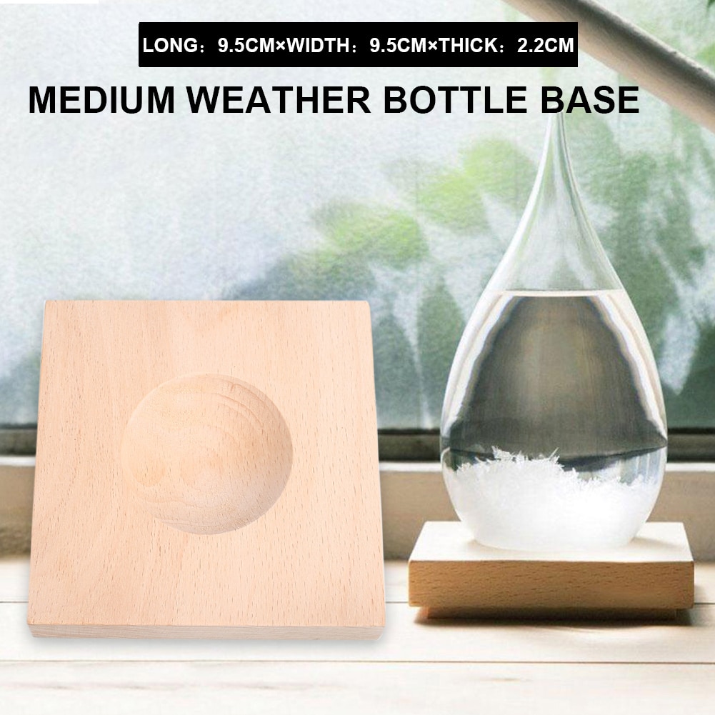 Barometer Shelf Wood Desktop Wooden Base Weather Forecast Bottle Base Storm Bottle Bracket M 9.5*9.5*2.2cm Glass Holder Support