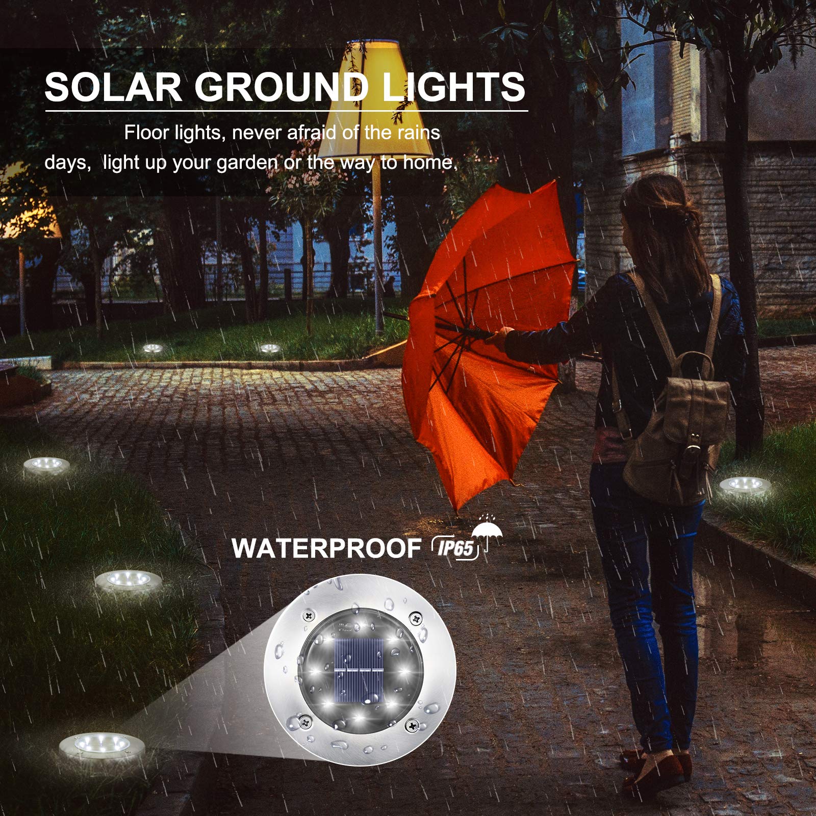 Solar Ground Lights Outdoor 8 LED Solar Disk Lights Waterproof Garden In-ground Pathway Landscape Lighting for Lawn Walkway