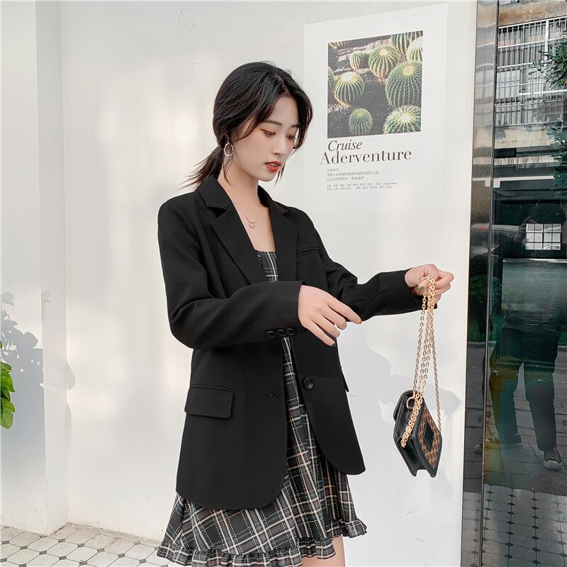 Getadme Black Women Blazer New In Fashion Korean Autumn Loose Casual Office Lady Pockets Pink Outwear Chic Elegant Woman Jacket