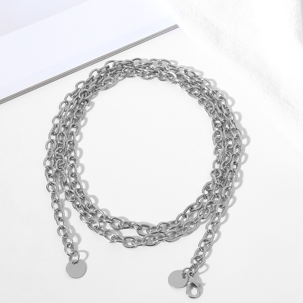 US Women Narrow Metal Skinny Chain Belt Hip Waist Gold Waistband Dress Fine waist chain: Silver
