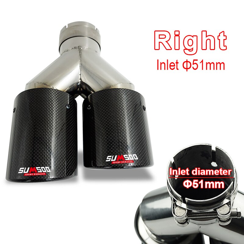 SUMSOO 1 Stück Echtes Y bilden Auto Auspuffrohr Änderung mit Doppel Auslauf Kohlenstoff Faser Schalldämpfer Rohr Spitze: Rechts Einlass 51mm