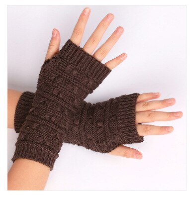 Women Thickened Gloves Knitted Woolen Arm Warm Autumn Winter Half Finger Sleeves Arms Hand Cover Solid Color: Dark Grey