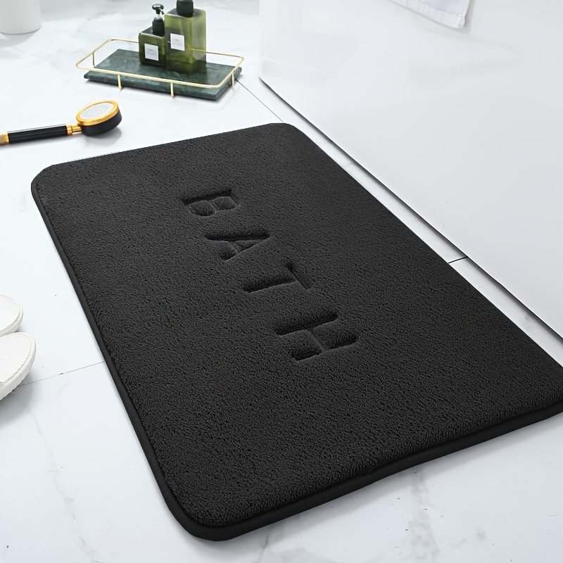 Alfombra gruesa absorbente para baño con bordado de color sólido peludo, alfombrilla gruesa para ducha, alfombrilla antideslizante para pies, alfombrilla de entrada resistente a la suciedad: Negro / 400 mm x 600 mm