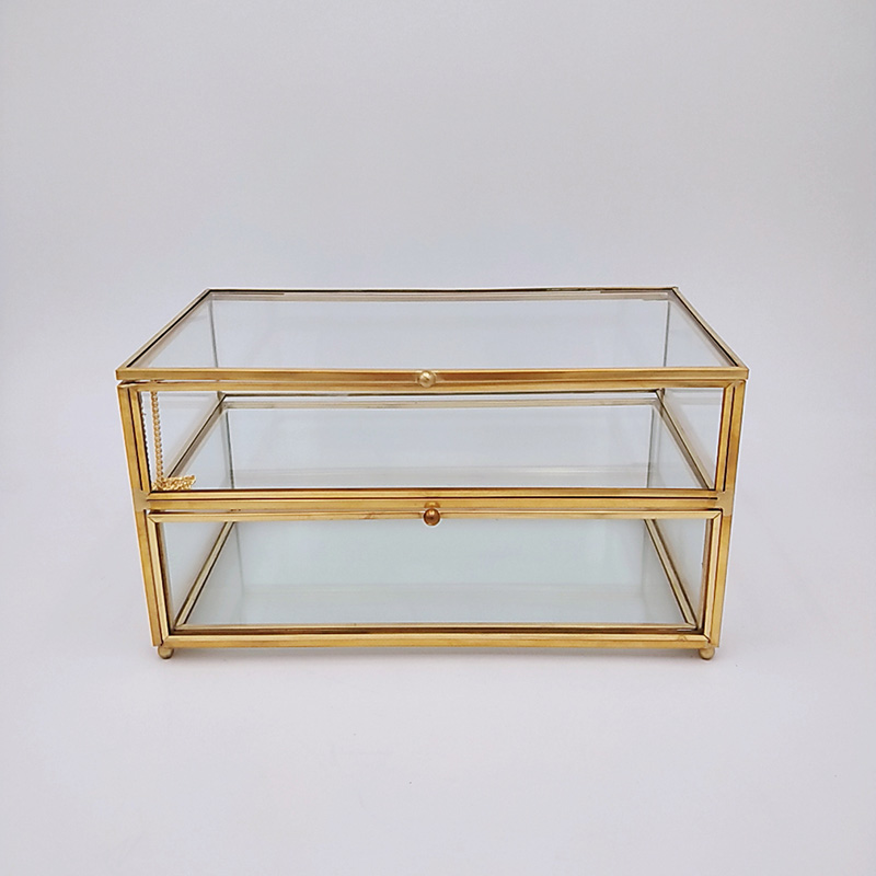 Vintage Glass Cosmetic Storage Box Drawer Organizer Desktop Dust Proof Cotton Swab Tissue Box Dressing Table Shelf Decor Holder