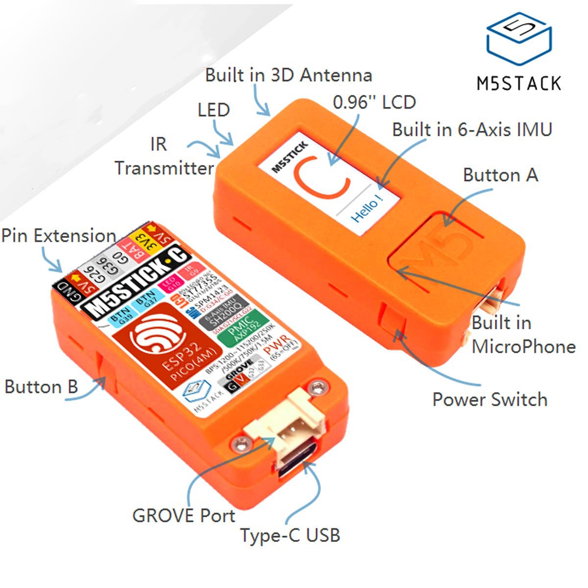 M5StickC ESP32 PICO mini IoT rozwój pokładzie palec komputer z kolorowy ekran LCD dla Arduino i UIFlow programowania