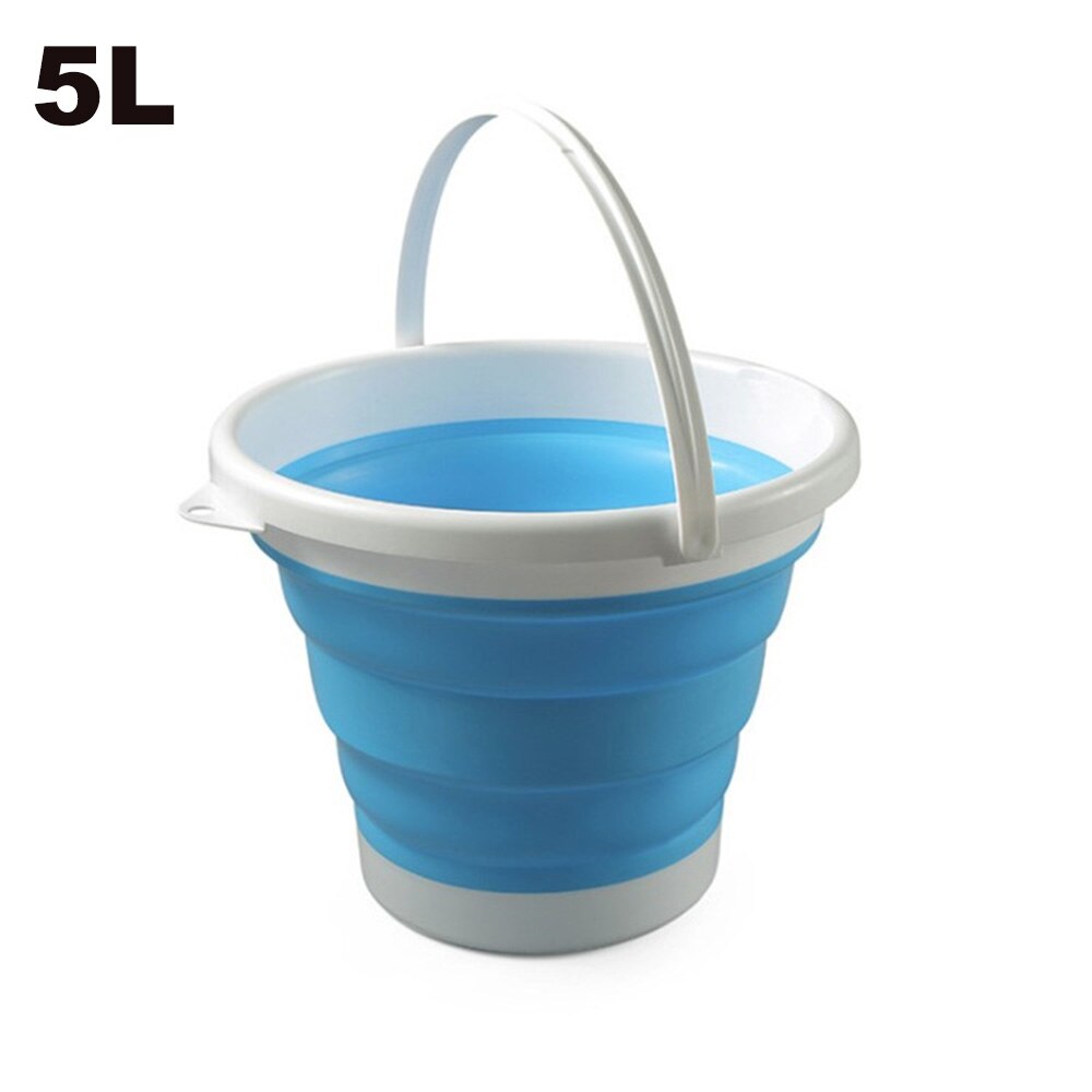 10L Collapsible Bucket 2.6 Gallon Foldable Portable Cleaning Silicone Bucket Space Saving Car Bucket for Garden Camping Fishing: Blue-White  5L