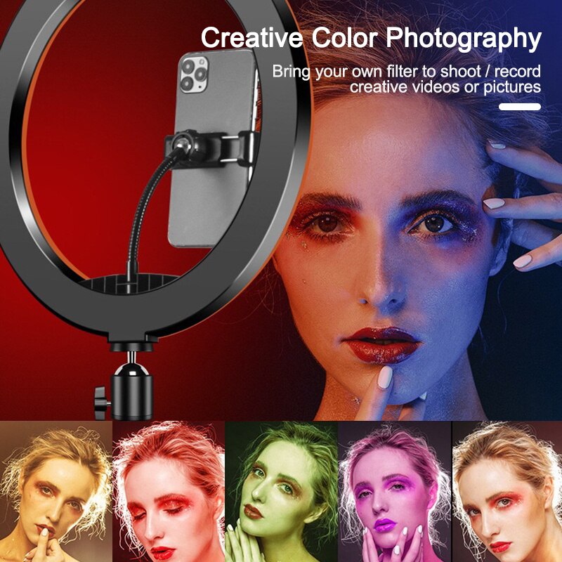 8/12 inch RGB Ring Light with Tripod Dimmable LED Selfie Ring Lamp with Stand Photography Lighting Studio Light for Photo Video