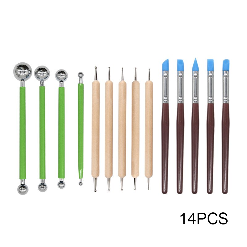 14pcs Ball Stylus Dotting Tools Set for Embossing Pattern Clay Pottery Ceramics Flower Carving Sculpting Modeling SGA998: Green