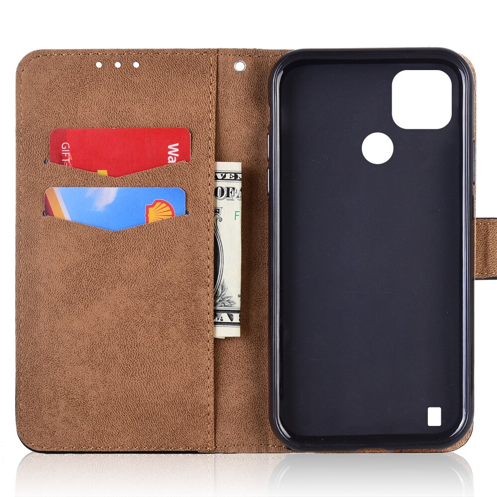 Futerał z klapką dla pary na Realme C21 pokrowiec ze skóry dopasowane etui z paskiem na telefon
