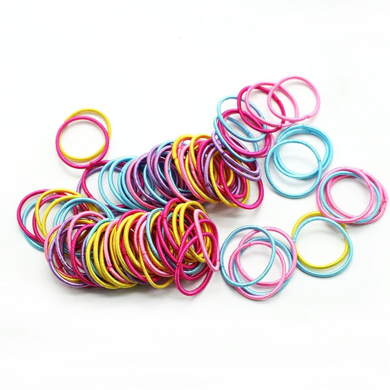 Lot de 100 pièces bandes élastiques pour les cheveux pour enfants, accessoires décoratifs en gomme caoutchouc pour filles: 02