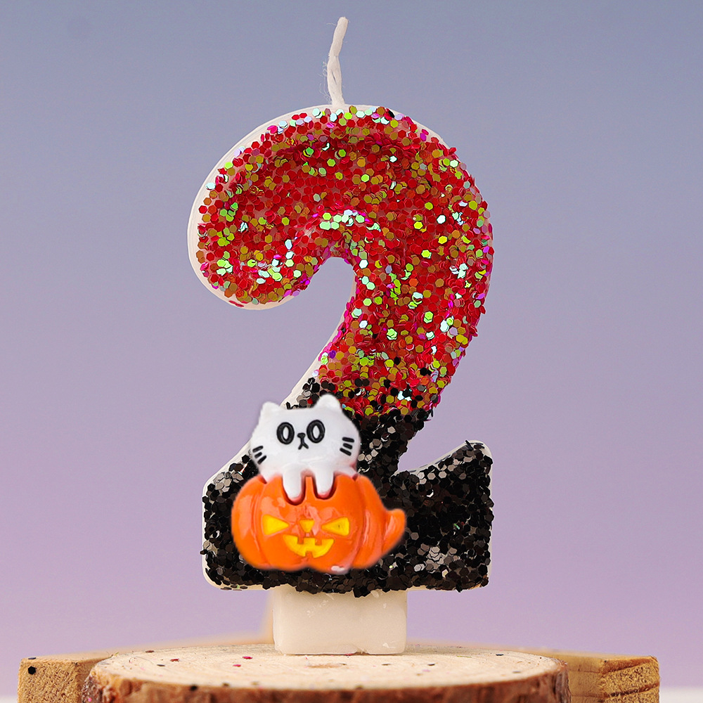 Velas de cumpleaños para niños, 1 piezas, bonito gato, calabaza, número 0-9, Festival de Halloween, vela de lentejuelas, Decoración de Pastel de 1 año: CAMEL
