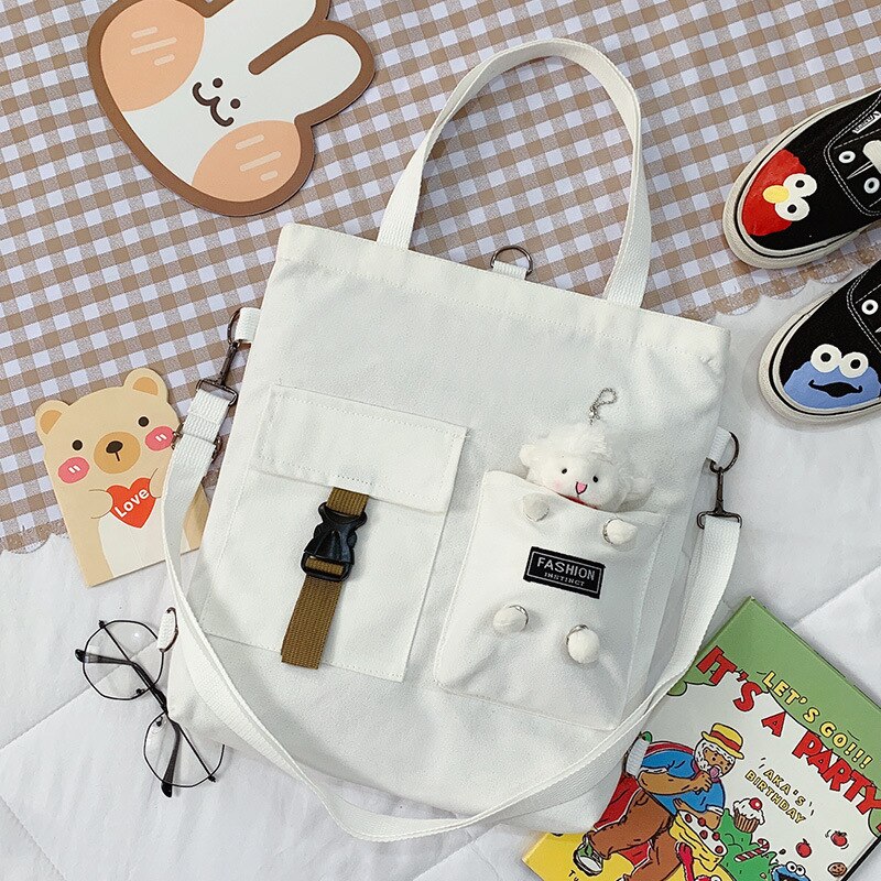 Cute Animal Canvas Bag Backpack Girl Student Single Shoulder Bag Literary Tote Bag