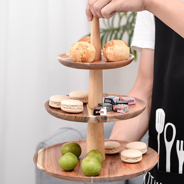 European-style Three-storey Plate Hotel Buffet Multi-layer Fruit Snack Snack Plate Solid Wood Fruit Shelf