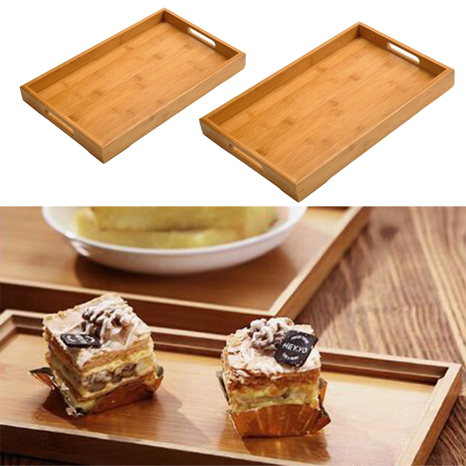 Bamboo Trays with Handle-Rustic Wood Trays -Organizer Compartment for Groceries,