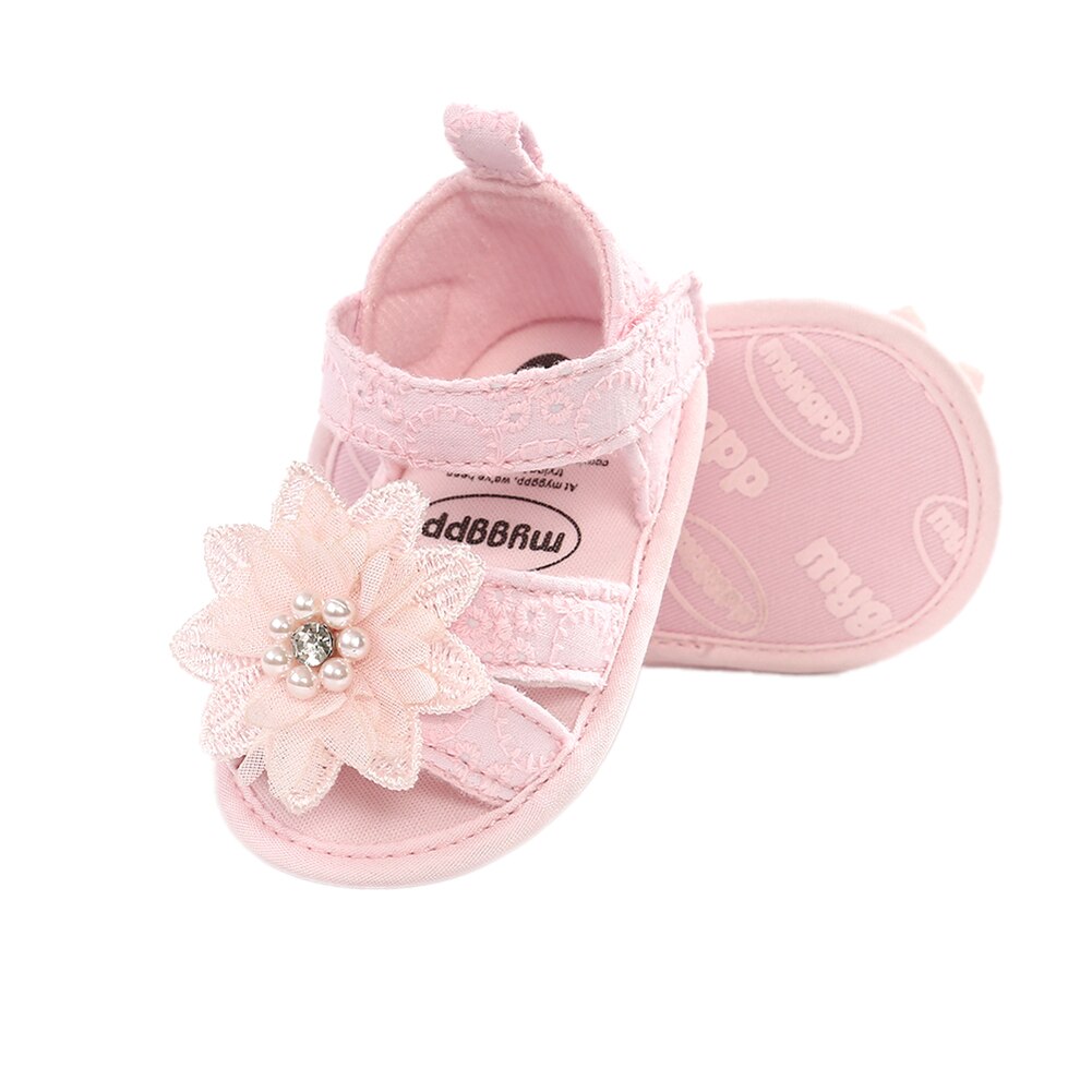 Pudcoco Toddler Baby Girls Lace Beads Floral Summer Sandal Cotton Princess Shoes Mary Jane Shoes Soft Sole
