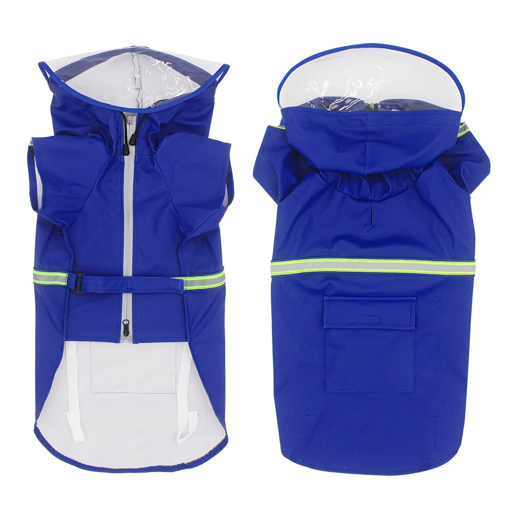 Dog Raincoat Pet Rain Coat for Dog Clothes Hoodies with Hat Reflective Tape Waterproof Rain Jacket for Medium Large Dog slicker: Blue / 2XL