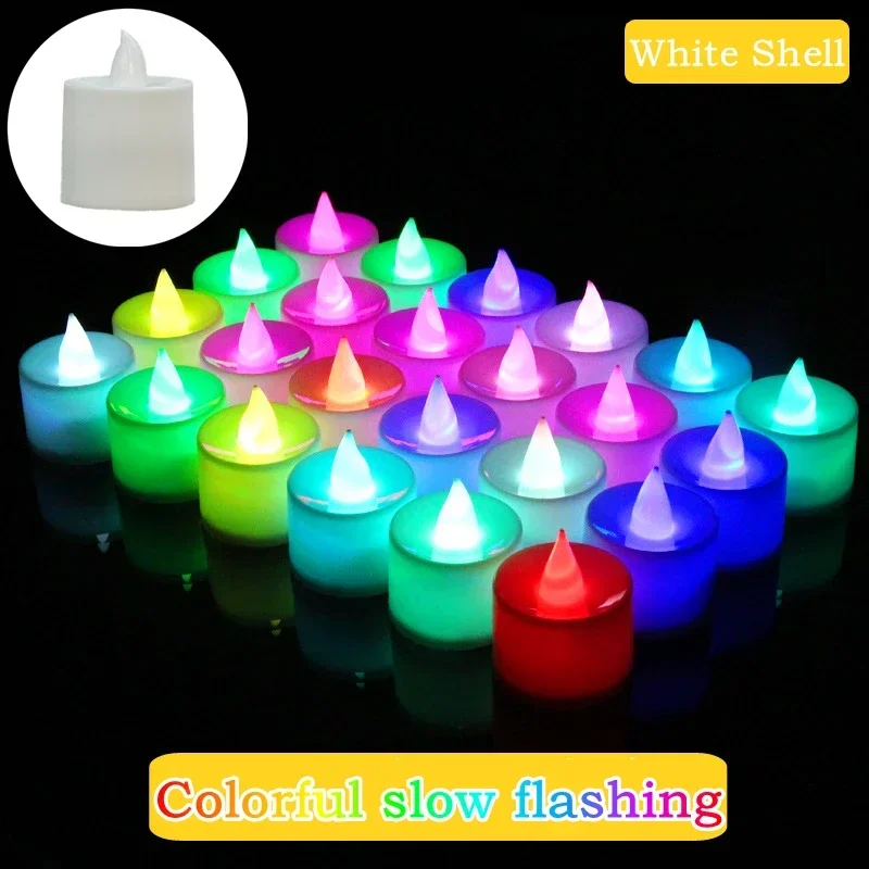 50/1 * Buntes LED-Kerzenlicht, batteriebetrieben, Teelichtschalter, Kerzen, flammenlos, Hochzeit, Zuhause, Weihnachtsdekoration, Simulationskerze: RGB / Tiefe Blau