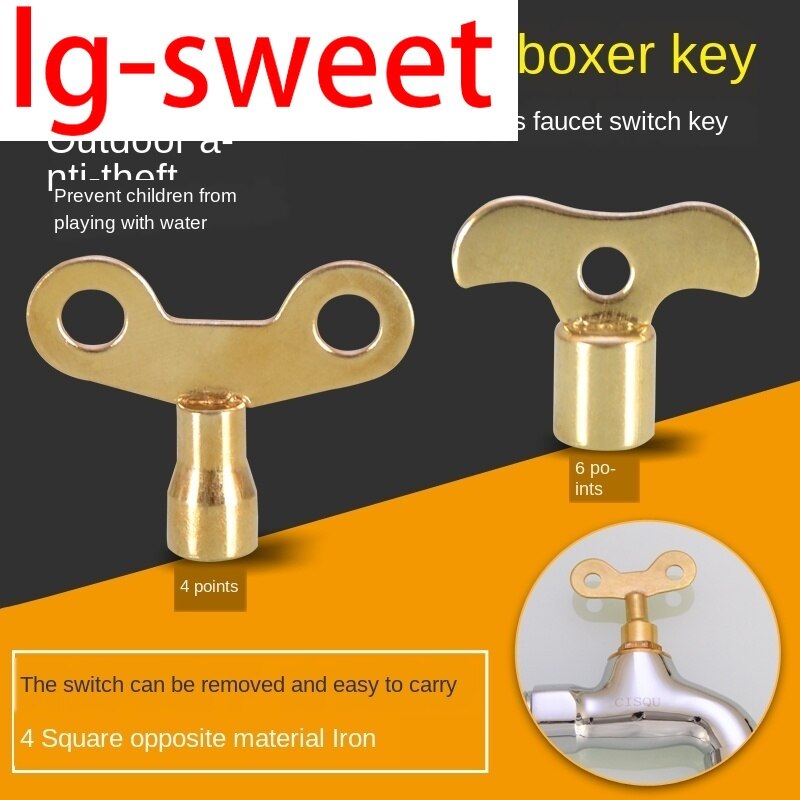Faucet key with lock, inner corners, 6mm, outdoor tap water, anti-theft, outdoor square 1/2 IN switch handle