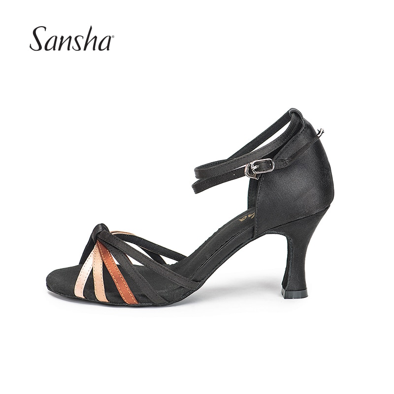 Sansha damer satin latin dansesko omkring 7.5cm højde hæl sorte balsal dansesko til piger kvinder salsa sko  br31102s