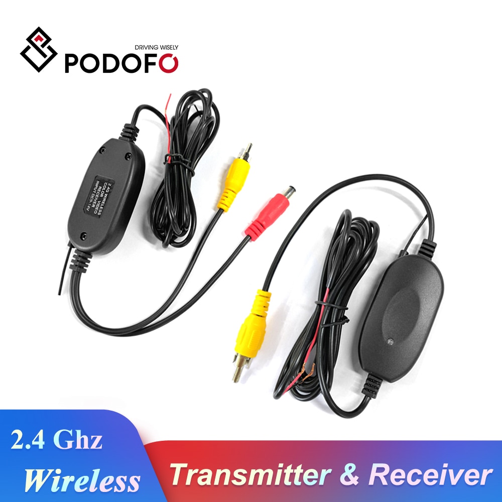 Podofo 2.4 Ghz Draadloze Achteruitrijcamera RCA Video Zender en Ontvanger Kit voor Auto Achteruitkijkspiegel Monitor Fm-zender & ontvanger