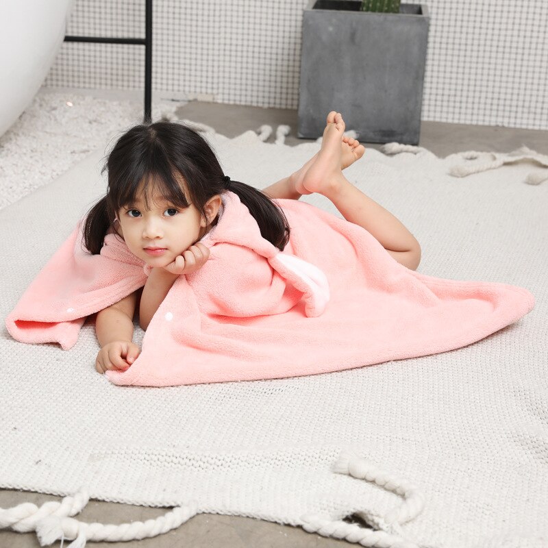Toalla de baño con capucha para bebé, albornoz suave de lana de Coral para recién nacido, manta de absorción de agua infantil, Animal de dibujos animados: rabbit Flesh pink