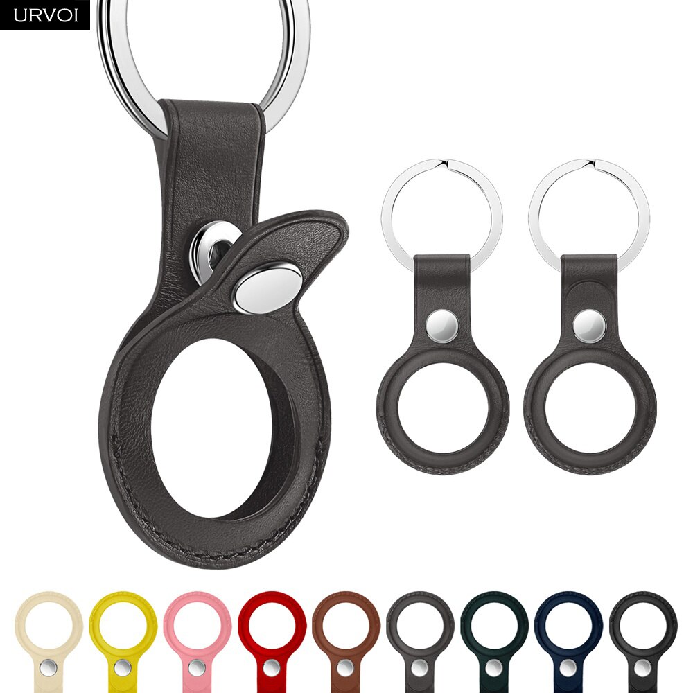 URVOI Leather Key Ring for AirTag Protective Cover Secure Holder with ring Location Tracker Silicone Case With stainless steel