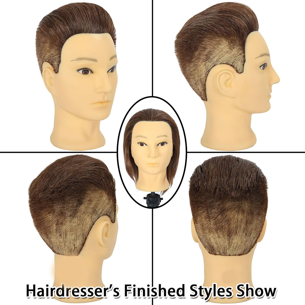 Male Mannequin Head With Human Hair Black For Practice Hairdresser Cosmetology Training Doll Head For Hair Styling
