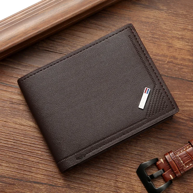 Men's leather short wallet thin wallet foldable minimalist soft leather wallet: Coffee