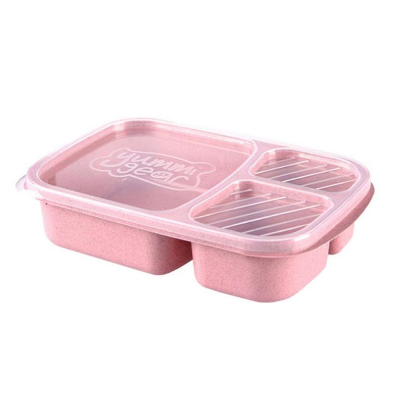 Boîte à Bento 3 compartiments, stockage des repas, préparation des aliments, conteneurs réutilisables, micro-ondable, maison paille de blé, boîte à déjeuner 1 pièce: Pink