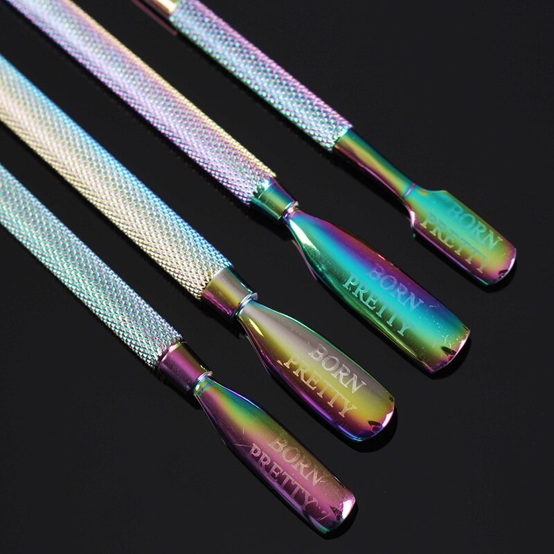 BORN PRETTY Rainbow Nail Cuticle Pusher Dual-use Cuticle Remover Cutter Scraper Cleaner Trimmer Manicure Pedicure Tool