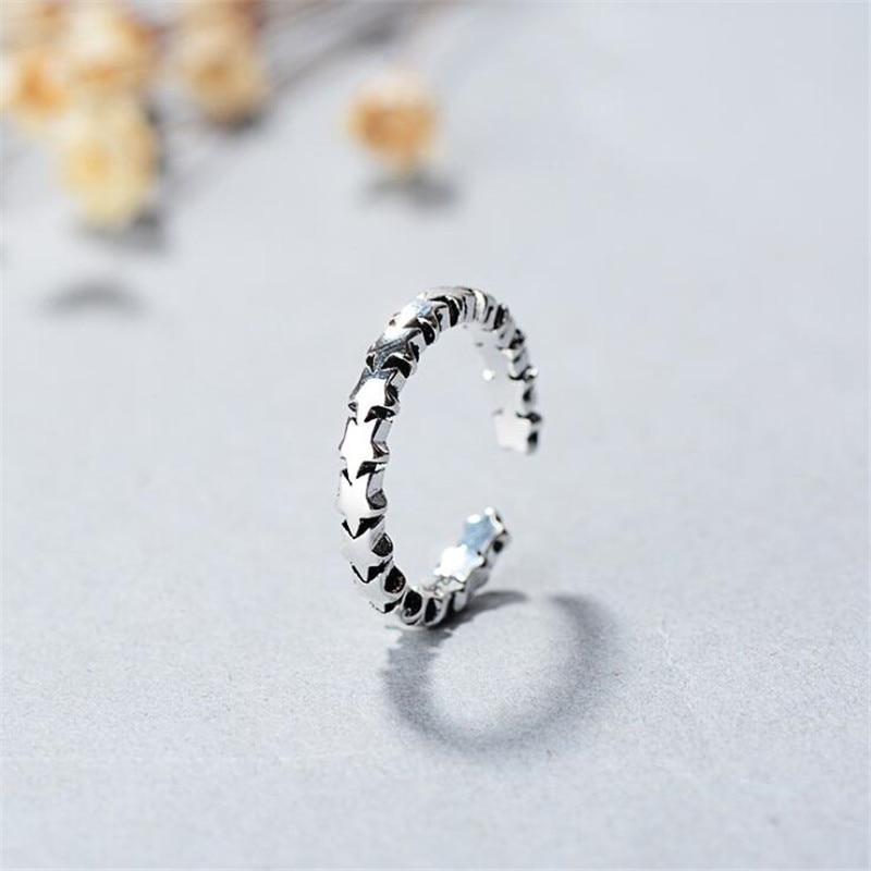 Mode Vijfpuntige Ster Thai Zilveren Creatieve Eenvoudige 925 Sterling Zilveren Sieraden Temperament Opening Ringen SR244