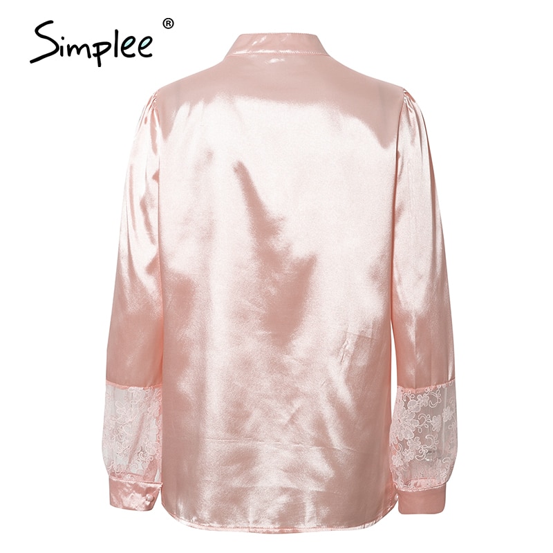 Simplee grande taille dentelle broderie femmes blouse chemise à manches longues patchwork femme hauts chemises printemps été bureau dames hauts