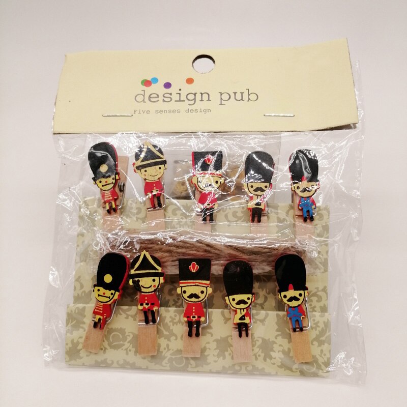 10pcs/bags Clothes Clip Wooden Clips 35mm Decoration Craft Natural Pegs Mini Clothespin Wooden Clip for Clothes Hair Accessories: soldier