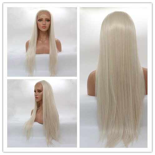 Marquesha White Blonde Synthetic Lace Front Wig Heat Resistant Fiber Silk Straight #60 Lace Front Wigs For Women