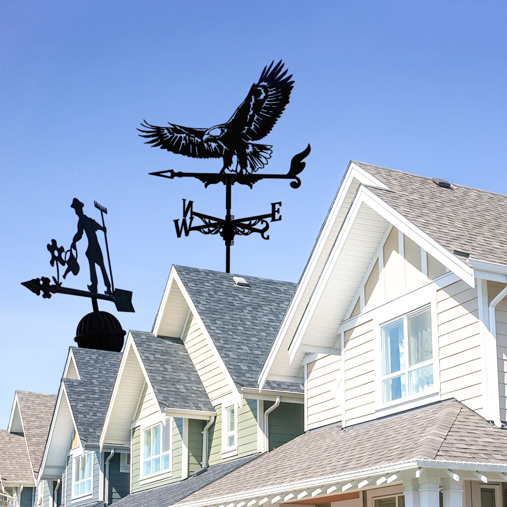 Wind Vane Weather Vane Black Garden Mount Yard Stake, Stainless Steel Weather Vane Farm Scene