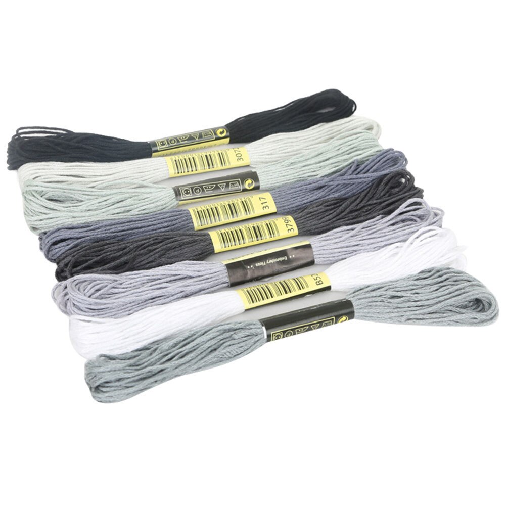 8Pcs 7.5m Cotton Cross Stitch Embroidery Thread Floss DIY Craft Sewing Skeins DIY Sewing Tools: Grey