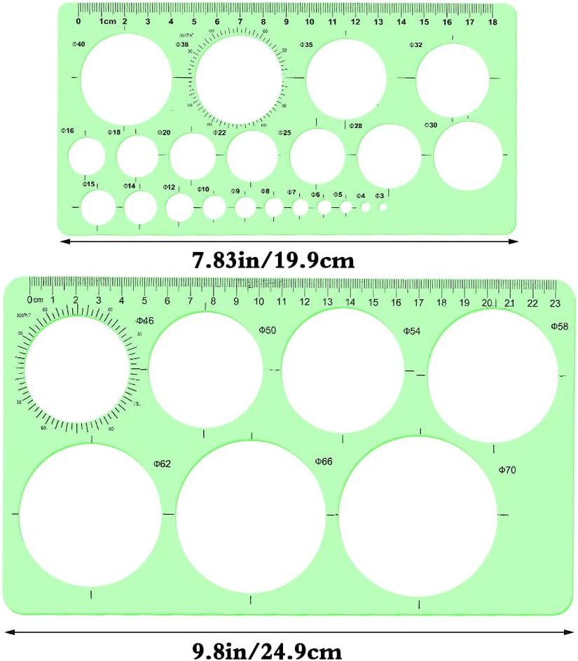Rectangular circular hole ruler template plastic ruler Quilting tool Geometric template Drawing set for learning office: green